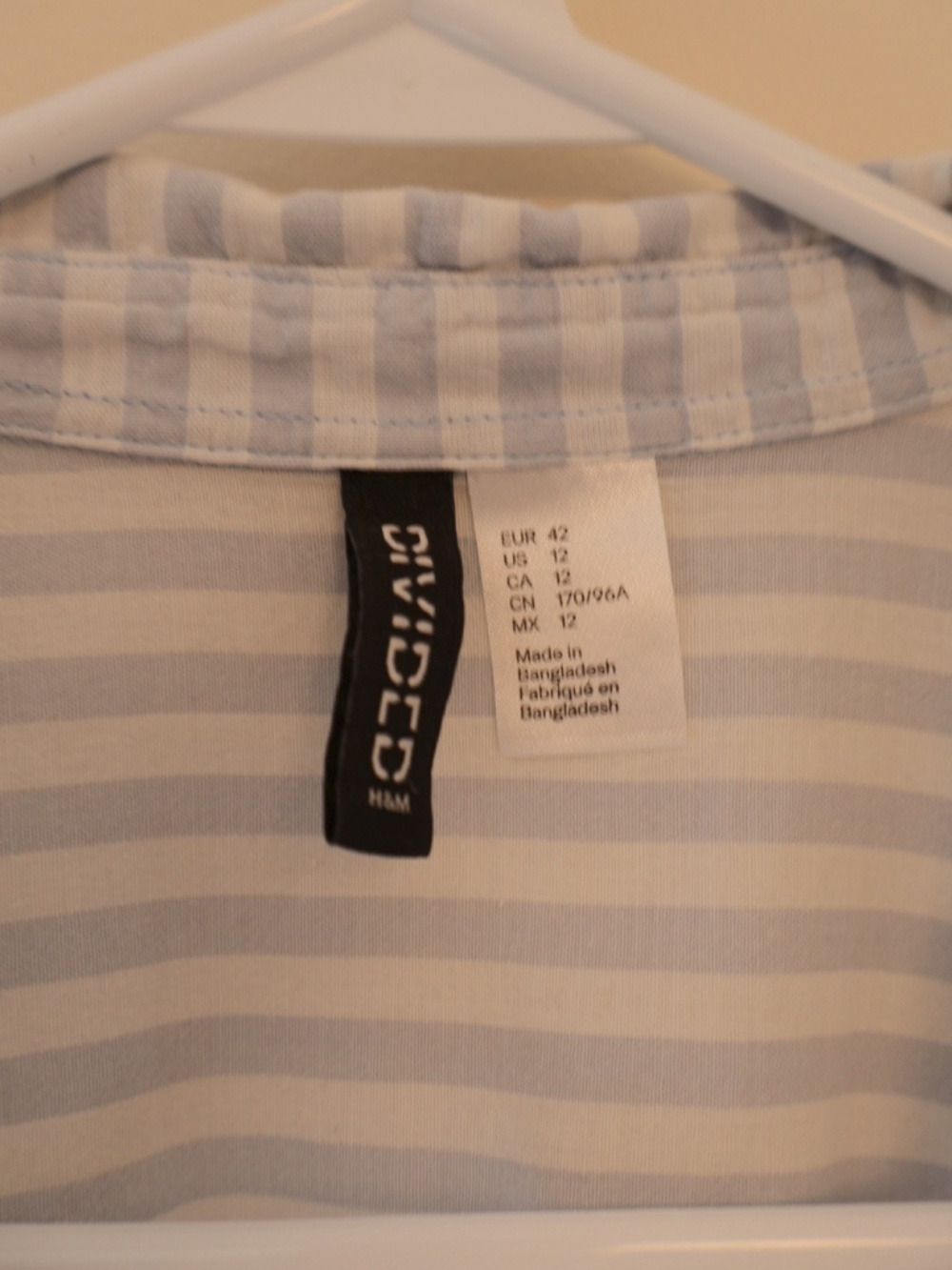 H&M Cotton Blue White Striped Relaxed Button Up Long Sleeve Shirt Coastal Preppy - Picture 5 of 6